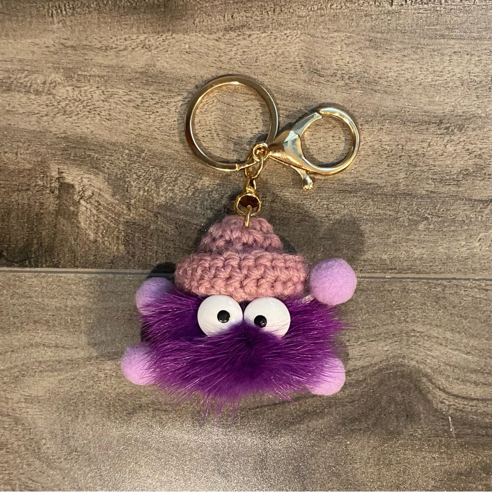 NEW Fuzzy Purple Monster Decorative Bag Charm / Keychain - Non-Branded